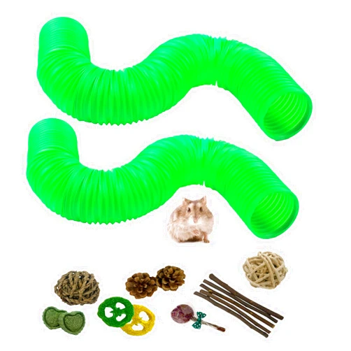 MUYG Plastic Hamster Tunnels,Ferrets Foldable Exercising Training Tunnels Hamsters Hideout Tube,Collapsible Pet Tunnel,Small Animals Cage Accessories for Mouse Rat Gerbils Rats Mice(Green)