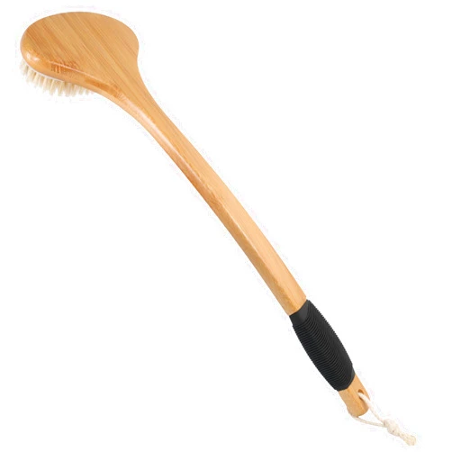 OWIIZI Back Scrub Brush for Shower,Stiff Boar Bristles Bamboo Curved Long Handle Antiskid Body Bath Brush for Back Use Wet or Dry,Deep Cleanse Large Surface Back Scrubber
