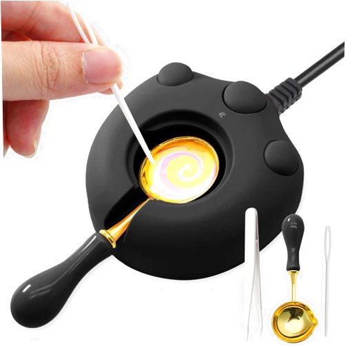Vibedor Electric Wax Warmer, Seal Melter Black Electric Wax Seal Kit with Spoon, Tweezer and Stir Stick for Melting Beads and DIY