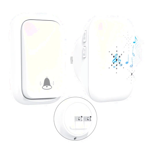 Cerhot US Plug Self Powered Wireless Doorbell No Battery 100M Distance 38 Songs Door bell Button Outdoor Doorbell Wireless Waterproof for Home School Office (US White 1V1 A)