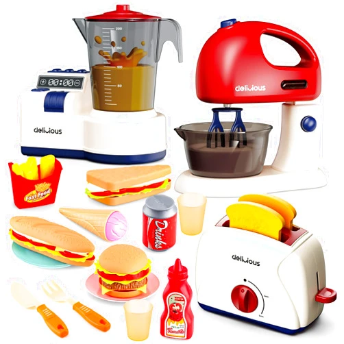 deAO Play Kitchen Appliances Toy Set with Blender, Mixer,Toaster and Play Food,Kids Kitchen Accessories Pretend Play Kitchen Toys Playset with Sounds for Kids Ages 3+