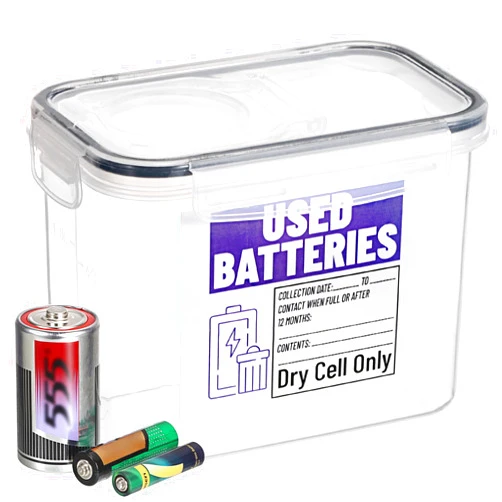BTSKY Battery Recycling Container with Lid for Household Batteries, Battery Disposal Container 1.3 L Capacity Dry Cell Storage Recycling Bin with Label for Home Use, Office, Garage (Black)