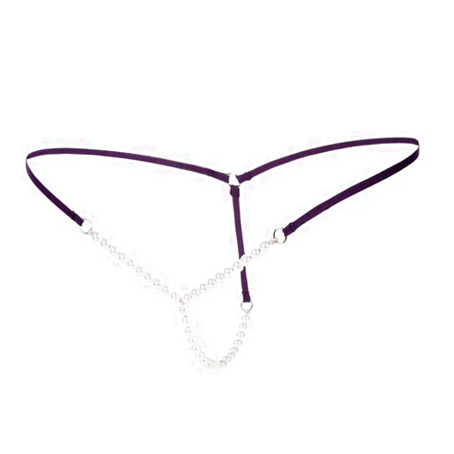 L3STVIKWEA Pearl Chain Underpants for Women Sexy Spaghetti Strap G-String Thongs Solid Seductive Low Waist Erotic