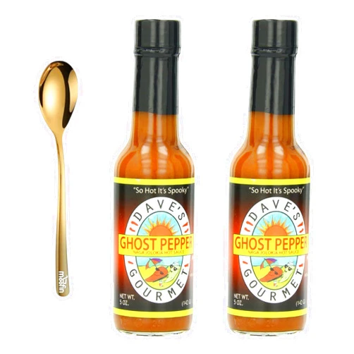 Moofin Ghost Pepper Hot Sauce, 5 Oz - Flavor-Intense Naga Jolokia Hot Sauce with Ghost Pepper, Spicy Hot Pepper Sauce with Moofin Golden SS Spoon, Ideal for Diverse Culinary Adventures Pack