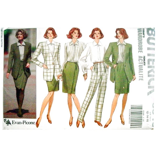 Butterick Today's Wardrobe Evan-Picone Pattern 6349 Misses Jacket, Blouse, Mock Wrap Front Skirt & Pants Size 12-14-16 Rated AVERAGE Difficulty