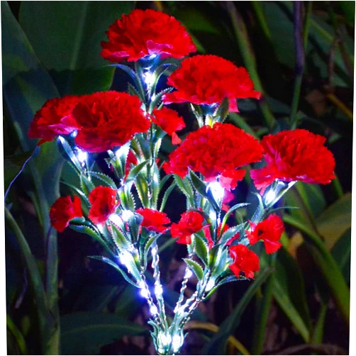 Abkshine Red Artificial Carnations Solar Flowers Lights for Outdoor Garden Decorations, 21 Lighted Flower Garden Stake Light Waterproof Lawn Decorative Light for Garden Yard Patio Cemetery Grave Decor