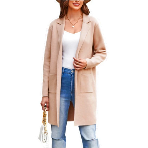 GRACE KARIN Women's 2024 Fashion Open Front Long Cardigan Sweaters Long Sleeve Lapel knit Sweater Jacket with Pockets