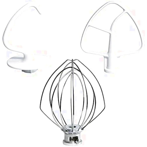 Funmit Mixers Accessories K45WW Wire Whip K45DH Dough Hook K45B Coated Flat Blade Paddle with Scraper Replacement for Kitchen Tilt-Head Aid Stand Mixer Attachments- Stainless Steel
