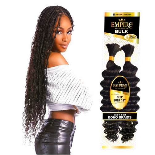 Sensationnel Empire bulk braiding – deep human hair braids for knotless boho box or curly loose wave styles (18 inch, 1B OFFBLACK)