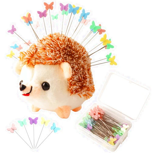 CICITOYWO CICILIAYA Hedgehog Shape Pin Cushion, Cute Pincushions Sewing Kit Lovely Needle Cushions Pins Holder Sewing Accessories Supplies with 100Pcs Colored Butterfly Pins for Quilting DIY Crafts Patchwork