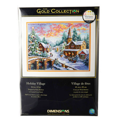 Dimensions Gold Collection Counted Cross Stitch Kit, Holiday Village Christmas Cross Stitch, 16 Count Dove Grey Aida, 12'' x 16''