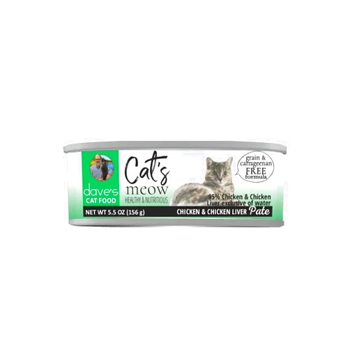 Dave's Pet Food Cat’s Meow Healthy Canned Cat Food, 5.5oz Cans, Case of 24, Made in The USA, Chicken & Chicken Liver Wet Cat Food