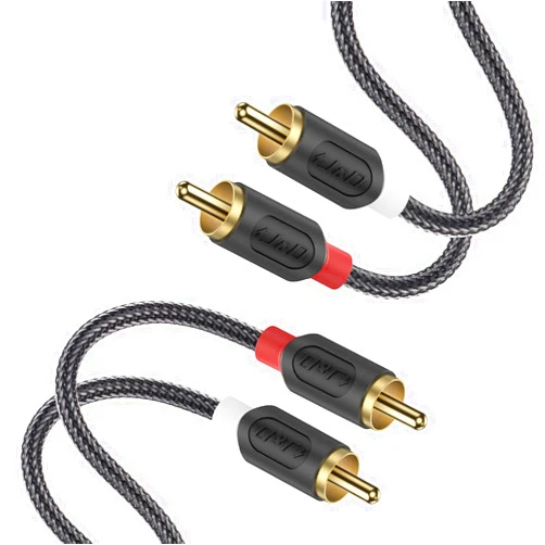 J&D Audiowave Series 2 RCA Male to 2 RCA Male Stereo Audio Cable - Gold Plated, PVC Shelled Housing, Nylon Braid, 3 Feet