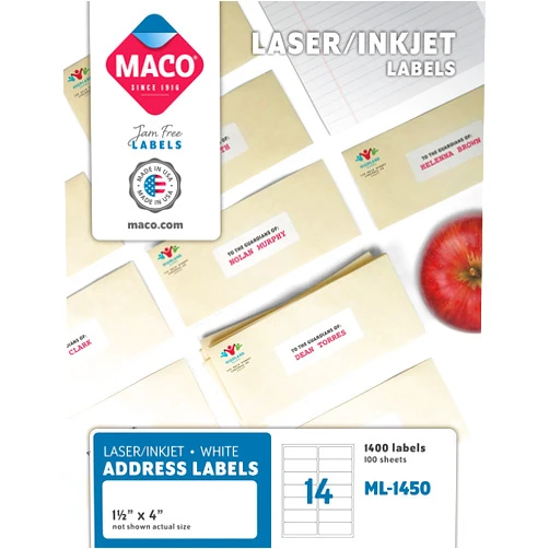 MACO Laser/Ink Jet White Address Labels, 1-1/2