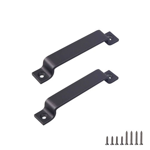 FaithLand Barn Door Handle, Black 6.42 inch Gate Handle Set (Pack of 2), Door Pull, Pull Handle for Sliding Barn Door Gate Cabinet Closet Drawer Garage Shed- 2 Sets of Different Lengths Screws
