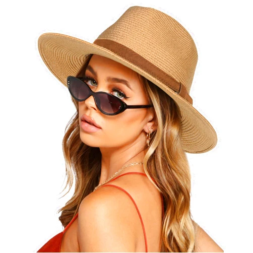 FURTALK Womens Mens Wide Brim Straw Panama Hat Fedora Summer Beach Sun Hat UPF Straw Hat for Women