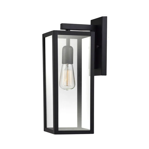 Globe Electric 44176 Bowery 1-Light Outdoor Indoor Wall Sconce, Matte Black, Clear Glass Shade 16