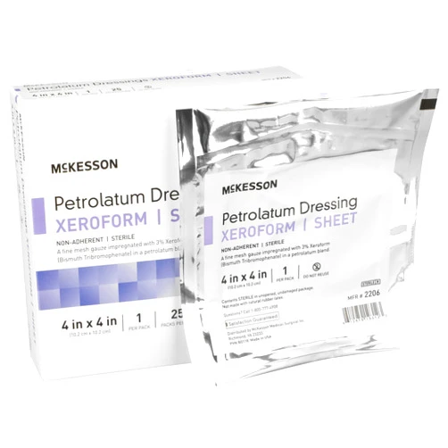 McKesson 2206 Xeroform Petrolatum Gauze Dressing, 4 x 4 Inch, Box of 25
