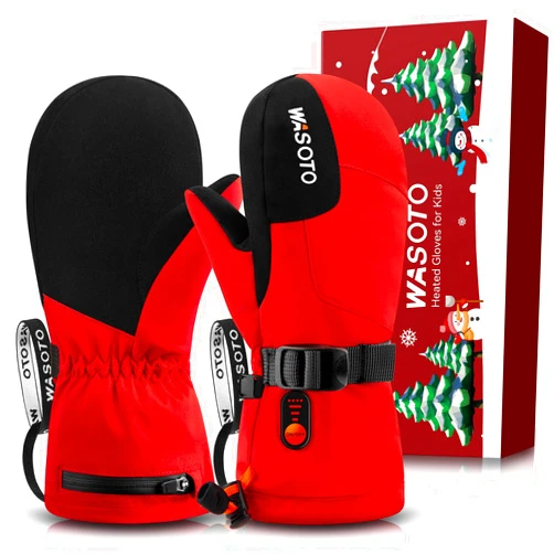 WASOTO Heated Mittens Gloves for Kids Children Waterproof Heated Gloves 7.4V 3000mAh Electric Rechargeable Heated Ski Gloves for Skiing Snowboarding Snowmobiling Raynaud Hiking
