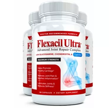Flexacil Ultra - Maximum Strength Joint Pain Relief Supplement (3 Bottles) | Glucosamine, Chondroitin, Hyaluronic Acid & MSM | Anti-Inflammatory for Healthy Hand, Back and Knee Function | 60 Caps Each