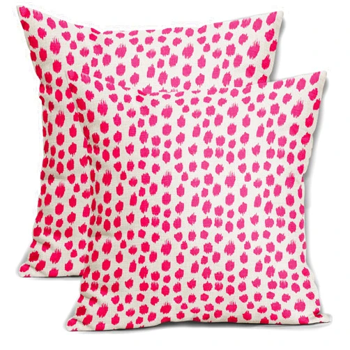 Sweetshow Hot Pink Cream Pillow Covers 18x18 Set of 2 Boho Design Polka Dot Throw Pillows Modern Brush Strokes Print Decorative Outdoor Pillowcase Square Cushion Cover Linen Pillow Case for Home Sofa Couch Bed