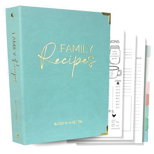 Bloom & Haven Co. Bloom & Haven Recipe Book to Write in Your Own Recipes | Waterproof Recipe Book | Beautiful Blank Cookbook to Organize Your Recipes | Perfect Family Recipe Journal (Green)