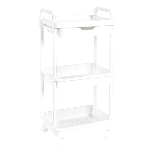 Vtopmart 3-Tier Rolling Utility Cart with Drawer, Plastic Storage Cart Trolley with Lockable Casters, Multifunctional Storage Basket Organizer Shelves, Easy Assemble for Bathroom, Kitchen