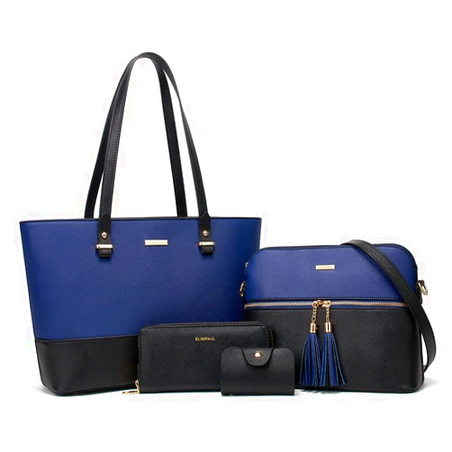 Lovematch Women Fashion Synthetic Leather Handbags Tote Bag Shoulder Bag Top Handle Satchel Purse Set 4pcs