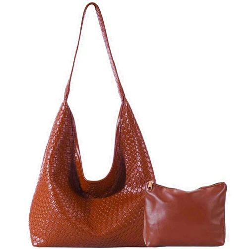 Ann Bully 2024 Woven Leather Shoulder Bag for Women, Woven Soft Vegan Leather Tote Bag, Large Capacity Top-handle Hobo Bag