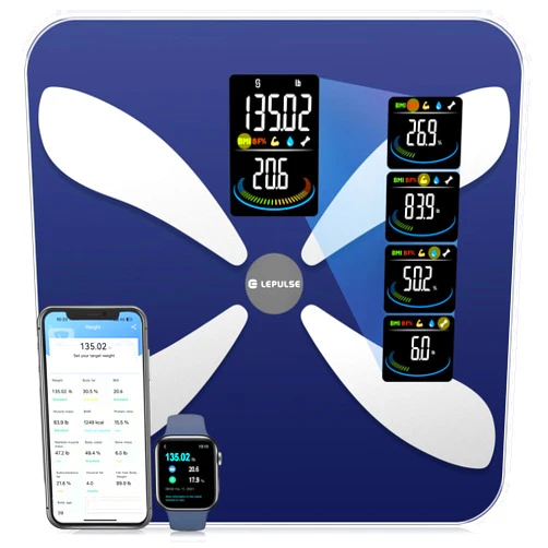 Lepulse Smart Scale for Body Weight and Fat - LEPULSE Weight Scale with 7 in 1 Large Display, Body Fat Scale with BMI Body Fat Muscle Mass 13 Body Composition Monitors, Bathroom Scale Sync with App