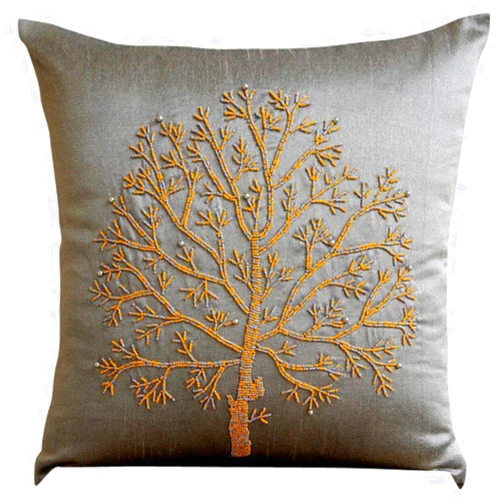 The HomeCentric Throw Pillow Cover Silver Grey Pillows Cover Colorful Beaded Tree Pillows Cover Pack of 2 18x18 inch (45x45 cm) Decorative Pillow Covers Square Silk Pillow Covers Floral-Tree of Faith