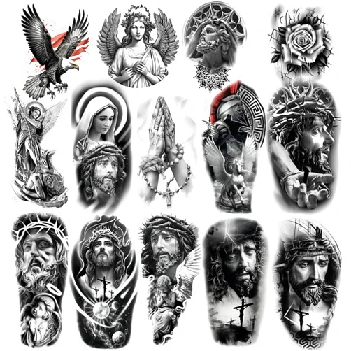 Roarhowl Temporary Religious Tattoos, Angels, Jesus, Mary, Stickers, Jesus Temporary Tattoo, Christ Temporary Tattoo, Angel Temporary Tattoo, arge temporary tattoos for men and women