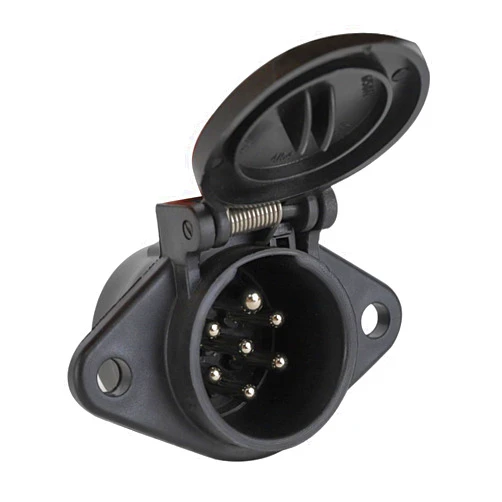MECMO 7-Pin Round Vehicle-Side Female-End Socket Replacement SAE J560 Style, Durable Glass-Filled Nylon Housing 7-Way Round Electrical Connector, Semi Truck Trailer Wiring Harness Car End - Black