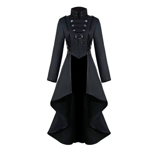 AI'MOURI Gothic Tailcoat Halloween Costumes for Women, Medieval Irregular Hem Steampunk Corset Victorian Tailcoat Jacket(Black,XL)