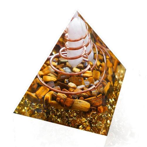 Global Crystal Rose Quartz Point Orgone Pyramid Chakra Reiki Orgonite Pyramid for Positive Energy, Prosperity and Success (Tiger Eye)