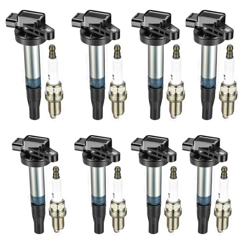 BDFHYK Ignition Coil Pack UF519 and Iridium Spark Plugs BKR5EGP Compatible with Land Rover LR3 Range Rover Jaguar XF XJ8 XK S-Type Super V8 XKR XJR 4.2L 4.4L V8 5C1420 E1019, Sets of 8