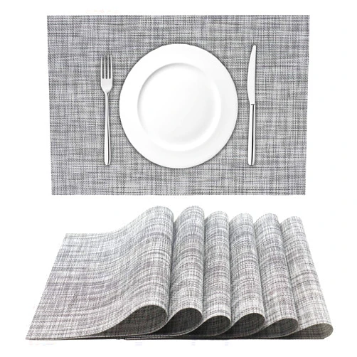 TakFree Placemats Set of 6, Woven Washable Placemats Place Mats for Kitchen Table Indoor Dining Table Mat Vinyl Wipeable Placemat (Smoke Grey)