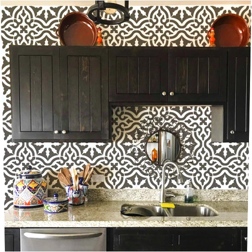 Royal Design Studio Toledo Tile Stencil for Painting Spanish Style Tiles - DIY Kitchen Backsplash and Floor Designs (Large 12