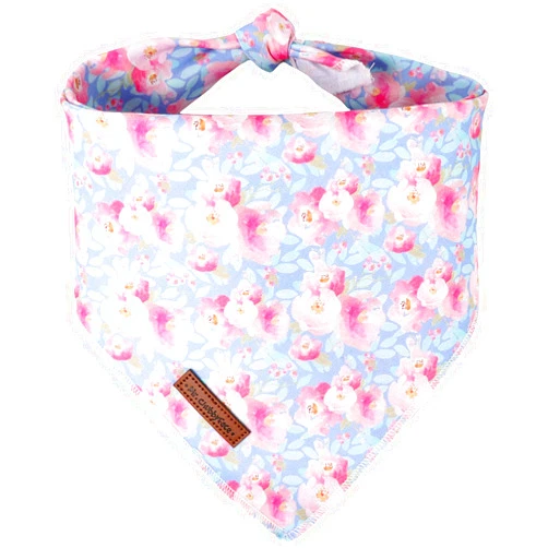 MR.CHUBBYFACE MR. CHUBBYFACE Ink Style Flower Striped Dog Bandanas Reversible Triangle Bibs Scarf Accessories for Dogs Cats Pets S