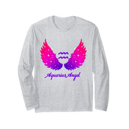 Angel Wings for Angel Aquarius Zodiac Sign Aquarius Angel Zodiac Sign with Angel Wings for Women Long Sleeve T-Shirt