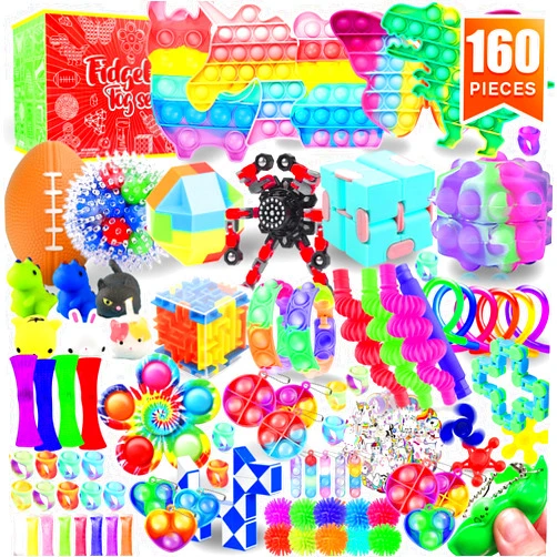 LIAM&AVA Fidget Toys Set, 160 Pack Sensory Toys Party Favors Kids Autism Autistic Children, Classroom Treasure Box Chest Prizes Pinata Stuffer Gifts Small Mini Bulk Toy Carnival ADHD
