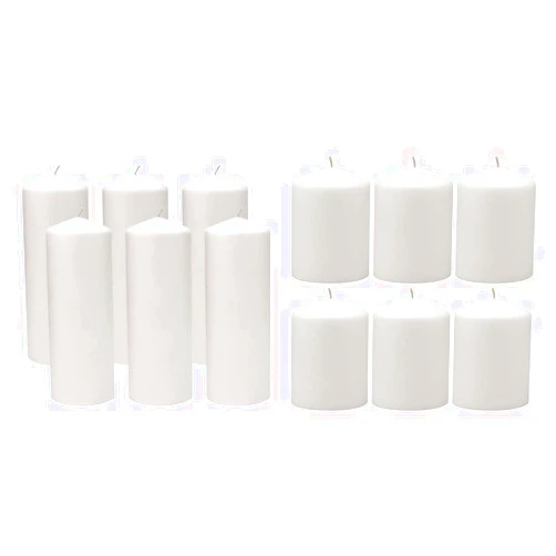 Stonebriar 18 Hour Long Burning Unscented Pillar Candles, 3x8, White & 35 Hour Long Burning Unscented Pillar Candles, 3x4, White