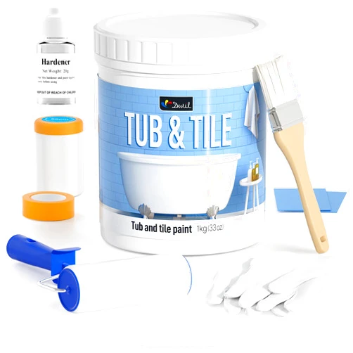 DWIL Tub Paint, Tub and Tile Refinishing Kit 35oz with Tools, Tub Refinishing Kit White Bathtub Paint Water Based &Low Odor, Easy to Use Sink Paint for Bathroom Kitchen, Semi-Gloss White, 50-55sq.ft