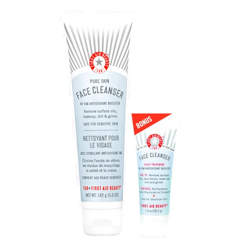 First Aid Beauty - Pure Skin Face Cleanser, Effectively Removes Makeup, Dirt, & Impurities, Gentle Cleanser Leaves Skin Soft & Supple, Safe for Sensitive Skin, Fragrance Free, 5 oz + Travel Size, 2ct