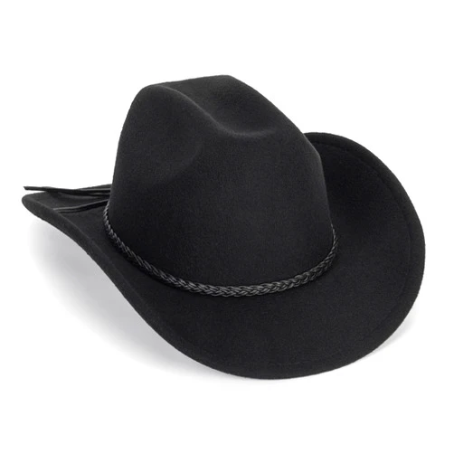 Vikodah Vintage Western Cowboy Hat for Men Women - Wide Brim Cowgirl Fedora Hats with Braided Rope Band M