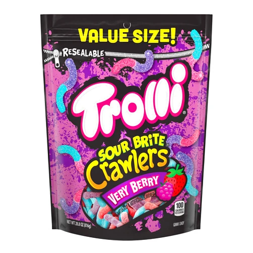 Trolli Sour Brite Crawlers, Very Berry, Sour Gummy Worms, 28.8 Ounce Resealable Bag