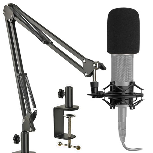 Frgyee AT2020 Mic Stand with Shock Mount and Pop Filter, Suspension Scissor Boom Arm with Upgraded Heavy Duty Clamp for Audio Technica AT2020 AT2020USB+ AT2035 Condenser Studio Microphone Frgyee