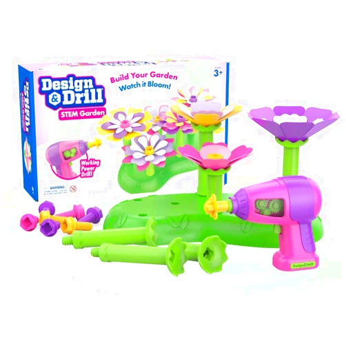 Educational Insights Design & Drill STEM Garden, Flower Building Drill Toy, 37-Pieces, Gift for Kids Ages 3+