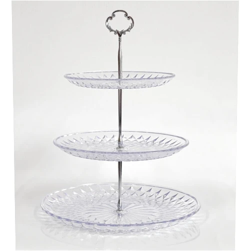 WEEK NINE Large 3-Tiered Plastic Cupcake Stand, Clear Dessert Tower Holder Display for Wedding, Party, Baby Shower, 3 Tier Round, Transparent, Metal Strut (Silver)