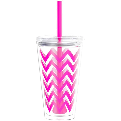 Copco Minimus Double Wall Insulated Tumbler with Removable Straw, 24-Ounce, Chevron Magenta Pink